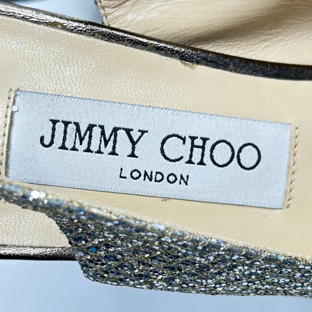 Jimmy Choo Womens Nova Gold Glitter Slingback Heels Peep Toe Size 40 / US 9